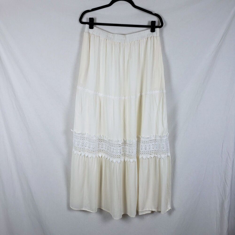 Zesica Boho Cottage Crinkle Gauze Maxi Skirt Womens XL Western Festival Beach